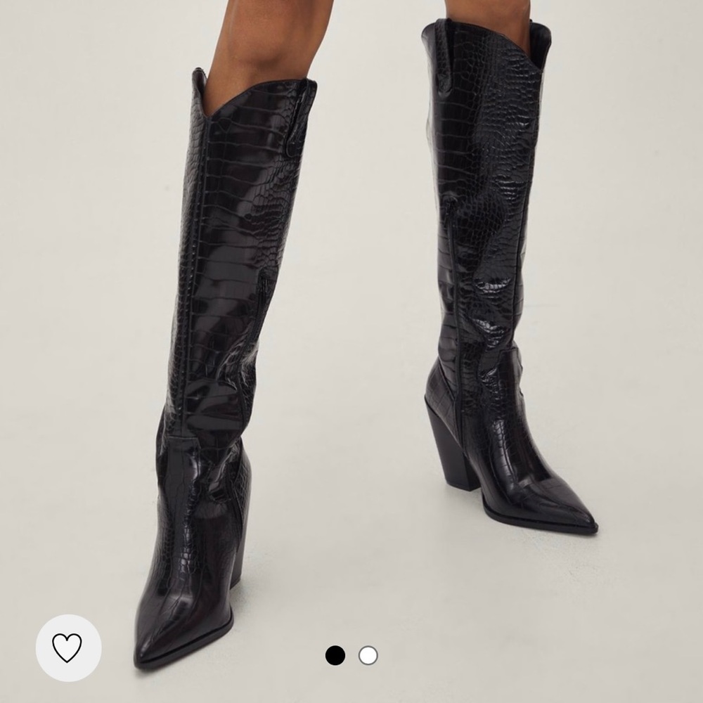 Nasty Gal Wide Fit Faux Leather Croc Knee high boots